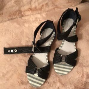 Black Sperry top-sider 1.5” cork wedge sandal